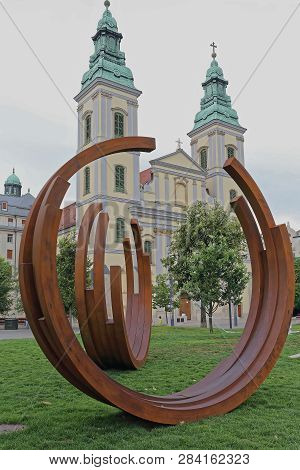 Budapest, Hungary - July 13, 2015: Contemporary Art Installation In Front Of Inner City Parish Churc