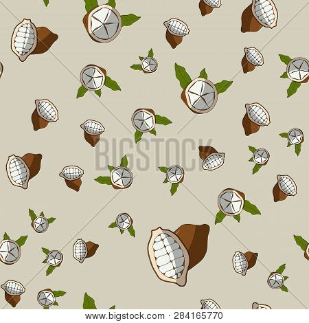 Cacao Vector Print. Cupuacu Exotic Cupuassu, Cupuazu And Copoasu Seamless Pattern.