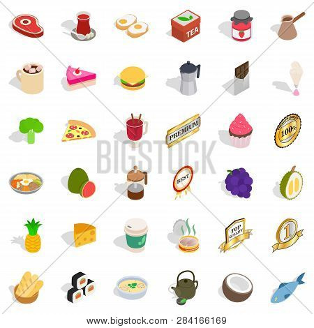 Cold Drink Icons Set. Isometric Style Of 36 Cold Drink Icons For Web Isolated On White Background