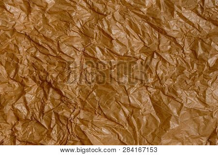 Crumpled Wrapping Paper Background , Brown Tcolor Exture