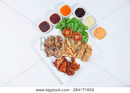 American-style Food Includes Several Menus On A Single Plate With Karake Chicken. Japanese-style Mea