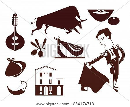Vector Set Spain Icons Flat Modern Style Isolated