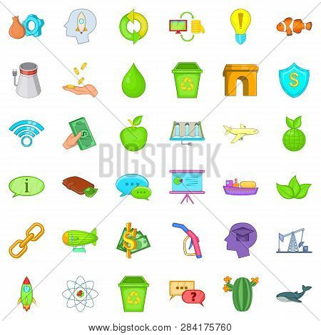 Eco Protection Icons Set. Cartoon Style Of 36 Eco Protection Icons For Web Isolated On White Backgro