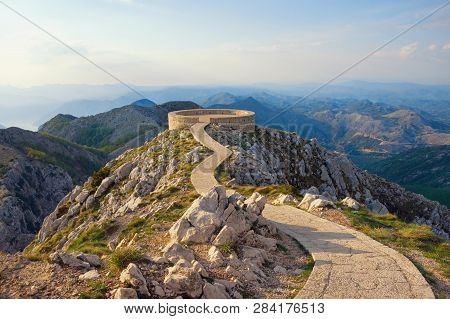 Beautiful Mountain Landscape With A Footpath And Observation Deck In Lovcen National Park. Montenegr