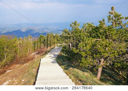 Beautiful Mountain Landscape On Sunny Spring Day.  Footpath In Lovcen National Park, Montenegro, Din