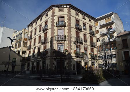 Picturesque Building In The Streets Of Jaca. Travel, Landscapes, Nature, Architecture. December 27, 