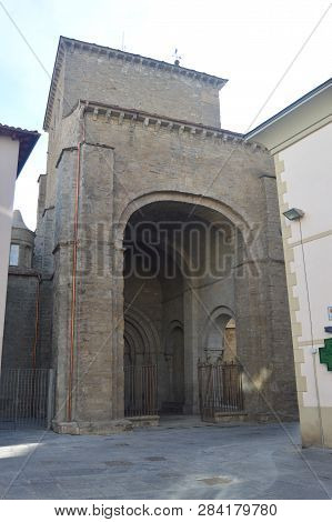 Main Facade Of The Cathedral Of Jaca Of Roman Style Dating In The Xi Century In Jaca. Travel, Landsc