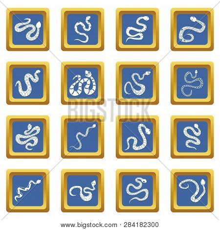 Snake Icons Set In Blue Color Isolated Illustration For Web And Any Design