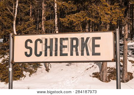 Train Station Sign Of Schierke Train Station At Harz Mountains National Park, Germany