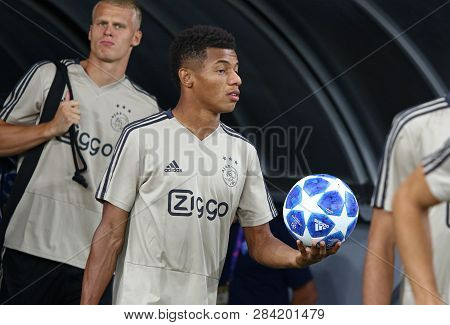 Kyiv, Ukraine - August 28, 2018: David Neres Of Afc Ajax Goes To The Pitch Of Nsc Olimpiyskyi Stadiu