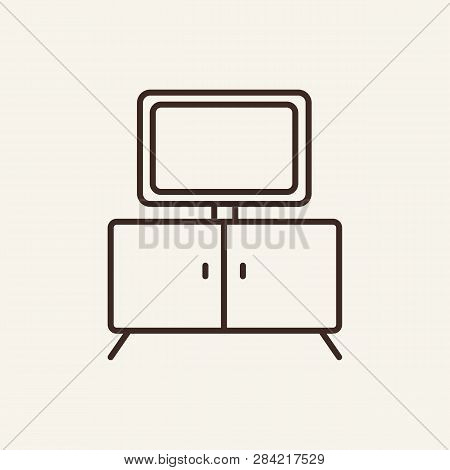 Tv Table Line Icon. Tv And Commode On White Background. Home Interior Concept. Vector Illustration C