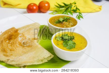 Dosa With Sambar And Dal For Dinner In South Indian Dish