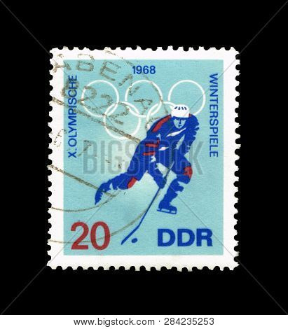 German Democratic Republic - Circa 1968: A Stamp Printed In Germany,shows Winterspiele X.olympische,