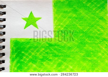 Painted Flag Of Esperanto In Notepad Close Up
