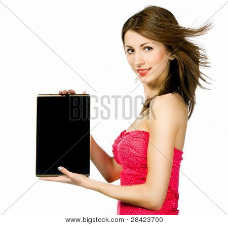 smukke brunnete kvinde bedrift laptop
