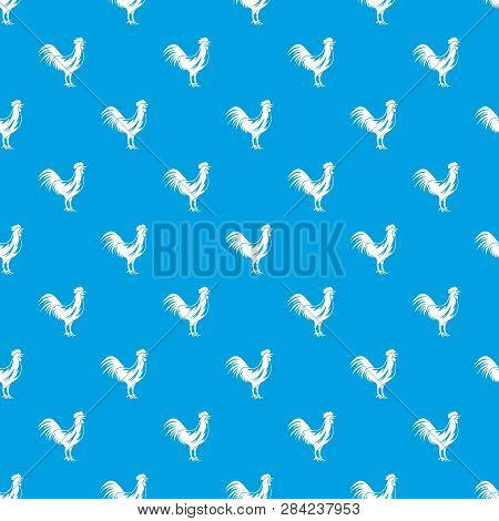 Gallic Rooster Pattern Repeat Seamless In Blue Color For Any Design. Geometric Illustration