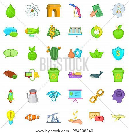 Eco Battery Icons Set. Cartoon Style Of 36 Eco Battery Icons For Web Isolated On White Background