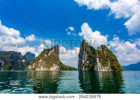 Khao Sok National Park, Cheow Lan Lake, Surat Thani, Thailand At Sunny Day