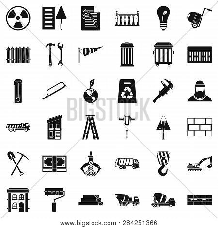 Building Brick Icons Set. Simple Style Of 36 Building Brick Icons For Web Isolated On White Backgrou