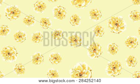 Pastel Roses Or Peony, Floral Seamless Pattern. Watercolor Flowers In Vintage Style. Wedding Print I