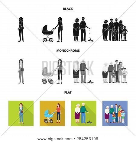 Vector Illustration Of Character And Avatar  Logo. Set Of Character And Portrait Vector Icon For Sto