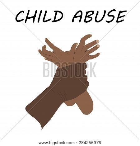 Child Abuse. Violence Against Children. Flat Colors Design Vector Illustration. Black, Dark Skinned 