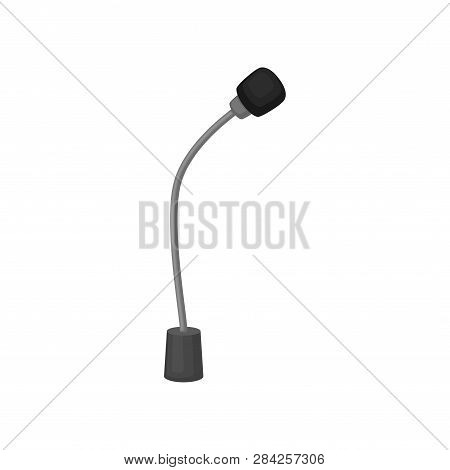 Flat Vector Icon Of Small Table Microphone. Professional Mic With Flexible Leg Used In Conference Ro