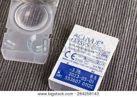Gimpo, Korea - December 6, 2018: Johnson & Johnson Vision Care Acuvue Oasys Contact Lens, Daily Disp