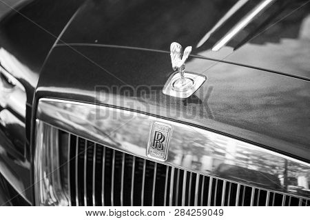 Paris, France - September 26, 23, 2017: Luxury Supercar Rolls Royce Rolls-royce Ghost Blue And Gold 