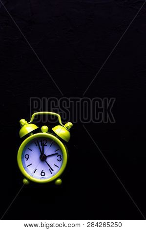 Alarm Clock Isolated On Niagara Blue Background. Time Alert Deadline Concept. Flat Lay. New Year Res