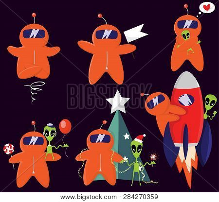 Patches Cute Set With Space Cosmonaut Planets Rockets Spaceships Moon Ufo Comet Satellite And Stars.
