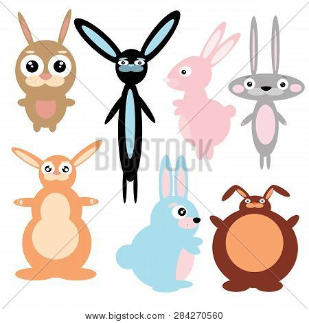 Vector Image Hares Of Different Colors And Sizes Isolated On White Background