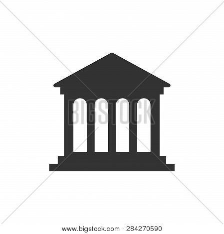 Bank Building Icon In Flat Style. Government Architecture Vector Illustration On White Isolated Back