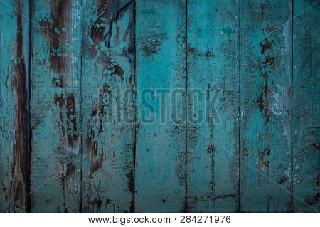 Old Painted Turquoise Wooden Boards Texture Background