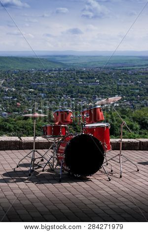 Red Drum Set On The Mountain Viewing Platform