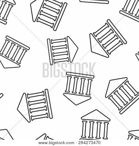 Bank Building Icon Seamless Pattern Background. Government Architecture Vector Illustration. Museum 