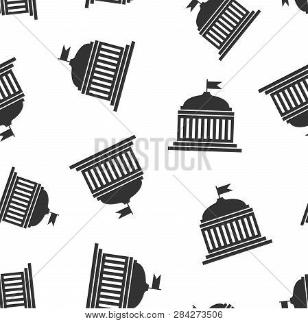 Bank Building Icon Seamless Pattern Background. Government Architecture Vector Illustration. Museum 