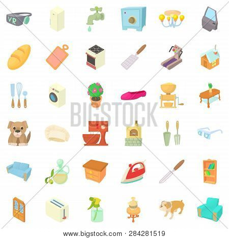Cozy House Icons Set. Cartoon Style Of 36 Cozy House Icons For Web Isolated On White Background