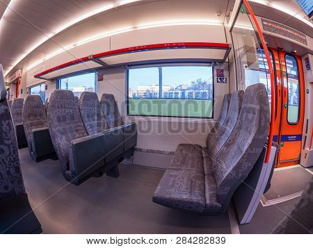 Oslo, Norway - December 28, 2018: Distorted View Of The Interior Of One Of The Very Successful Stadl