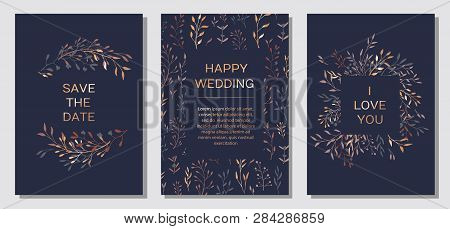 Wedding Invitation. Copper Elegant Floral Invite Set, Modern Card In Copper Leaf Greenery Branches D