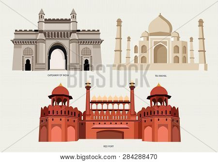 Indian Beautiful Historical Bulidings And Architecture Like Taj Mahal, Gateaway, Red Fort