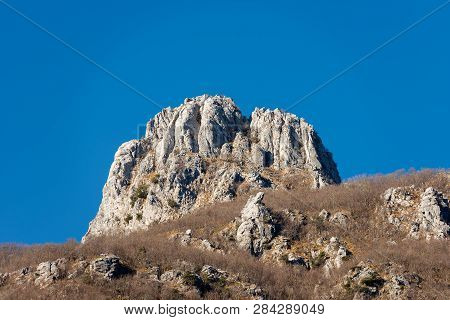 Peak In Apuan Alps (alpi Apuane) In Winter With Rock And Bare Trees. Garfagnana, Tuscany, Italy, Eur