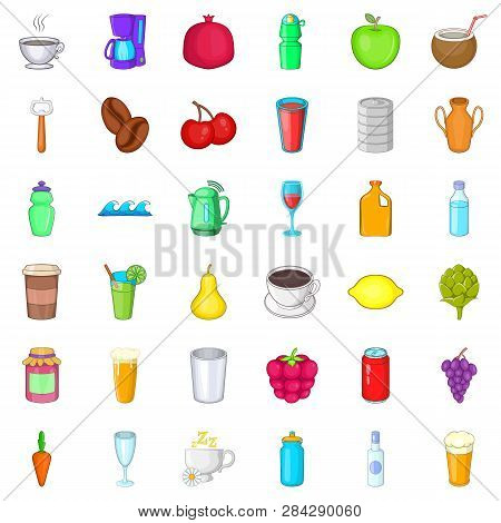 Cold Drink Icons Set. Cartoon Style Of 36 Cold Drink Icons For Web Isolated On White Background