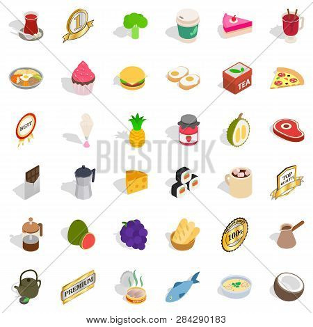 Hot Drink Icons Set. Isometric Style Of 36 Hot Drink Icons For Web Isolated On White Background