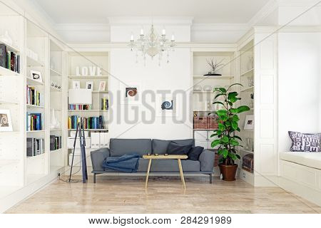 modern living room. Scandinavian interior design. 3d rendering concept