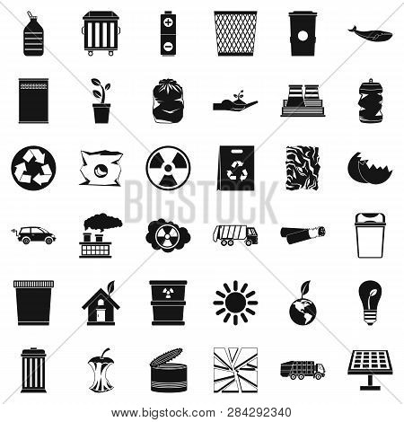 Ecology In Earth Icons Set. Simple Style Of 36 Ecology In Earth Icons For Web Isolated On White Back