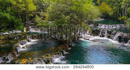 Beautiful River And Waterfall In Bihac, Bosnia