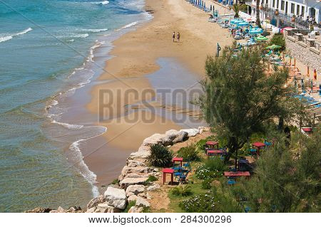 Sperlonga, Italy - May 16, 2018: Summer Vacation On Sperlonga Beach In Lazio, Italy