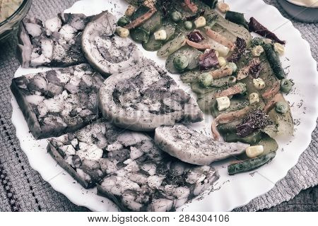 Saltison: Delicious Meat Appetizer With Various Vegetables.