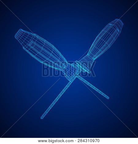 Crosshead Screwdriver. Handyman Tool For Home Repair. Maintenance Themed Abstract Model Wireframe Lo